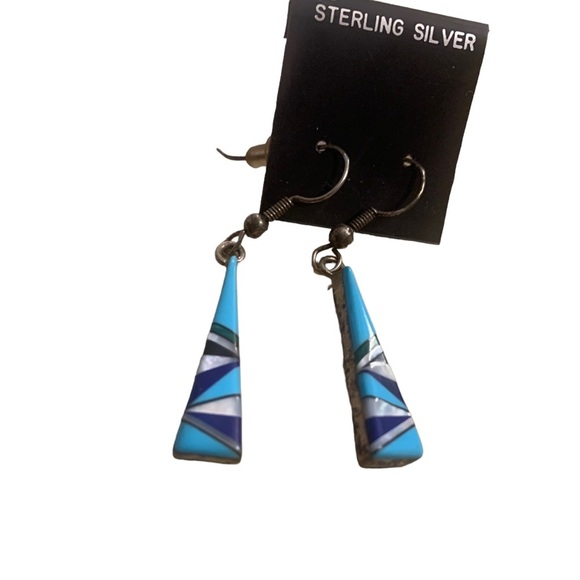 Earrings | Sterling Silver Triangle Design Ocean Blue Purple White New - Picture 5 of 5